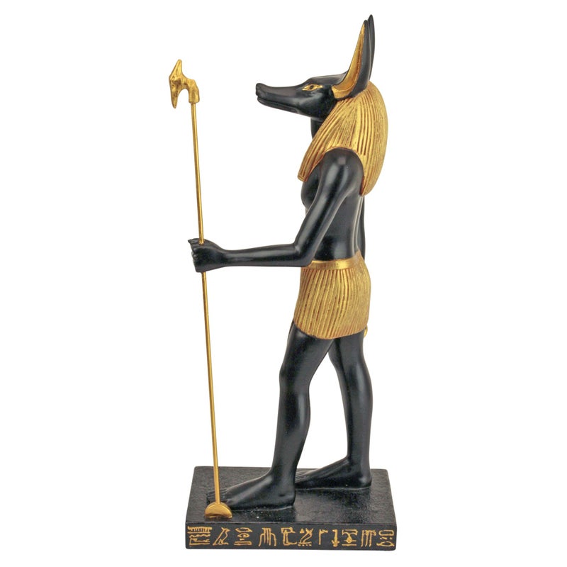 Design Toscano Anubis Jackal Diety of the Ancient Egyptian Realm Figurine Statue with Staff, 9 inches tall, Cast Stone Resin, Black & Gold Finish - Image 3